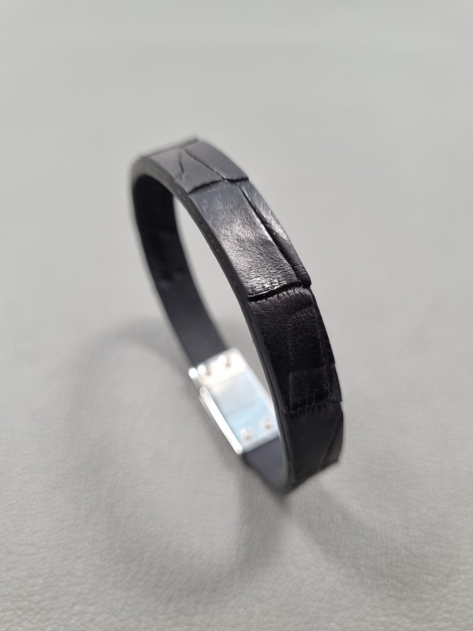 Black Crocodile Magnet Bracelet — Crocodile leather bracelets