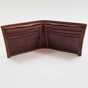 Pila Luxuria Atlas Leather Wallet shown open in brown leather.