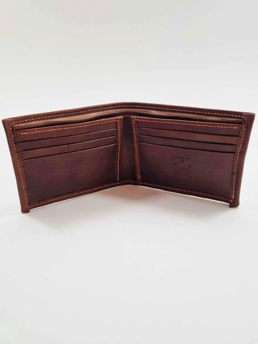 Pila Luxuria Atlas Leather Wallet shown open in brown leather.
