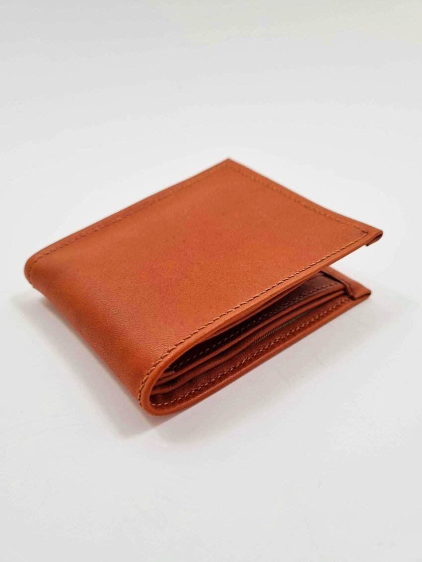 Brown leather wallet with white background