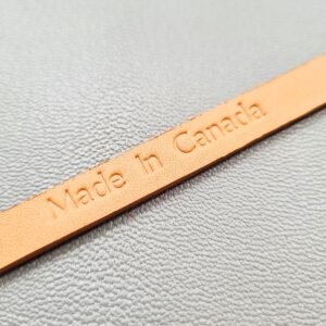 Made In Canada logo of a luxury biscuit epsom leather bracelet with a magnetic clasp, made by Pila Luxuria in Canada.