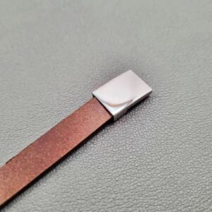 Brown calfskin leather bracelet with silver magnet clasp.