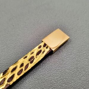 Brushed gold crocodile leather bracelet with a gold magnetic clasp, made by Pila Luxuria in Canada.