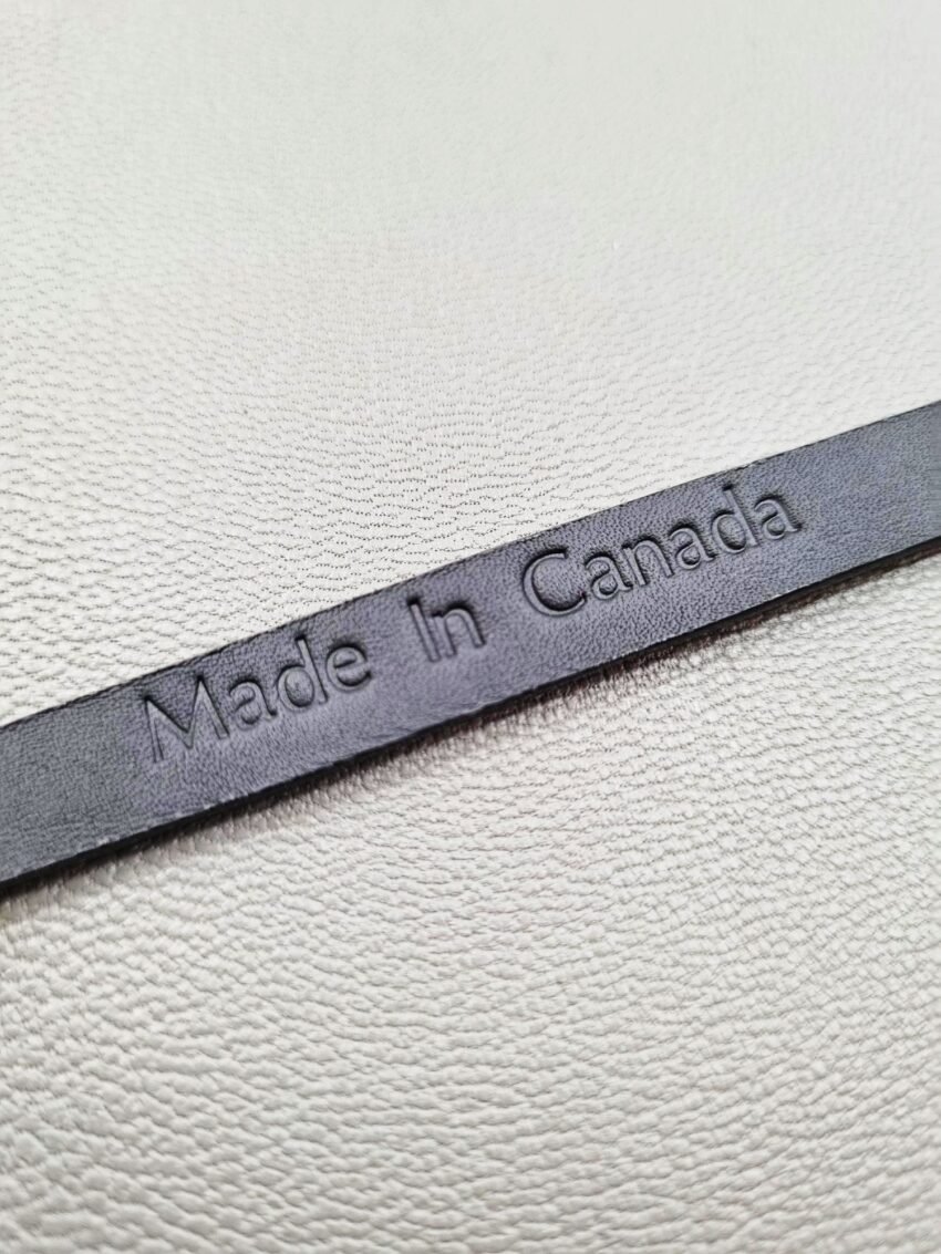 Mada in Canada embossment of a luxury brushed gold crocodile leather bracelet with a magnetic clasp, made by Pila Luxuria in Canada.