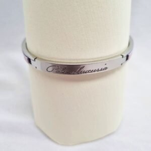 Stainless steel bracelet with pink caviar leather and Pila Luxuria inscribed logo.