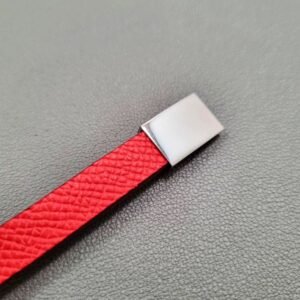 Red epi leather bracelet with a silver magnetic clasp, made by Pila Luxuria in Canada.