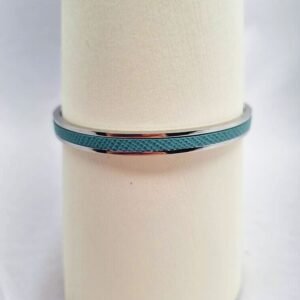 Tiffany color saffiano leather metal clasp bracelet made by Pila Luxuria in Canada.