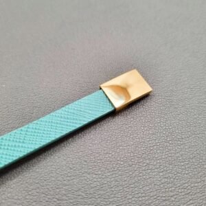 Tiffany saffiano leather bracelet with a gold magnetic clasp, made by Pila Luxuria in Canada.