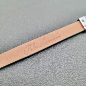 Made In Canada logo of a luxury tiffany saffiano leather bracelet with a magnetic clasp, made by Pila Luxuria in Canada.