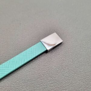 Tiffany saffiano leather bracelet with a silver magnetic clasp, made by Pila Luxuria in Canada.