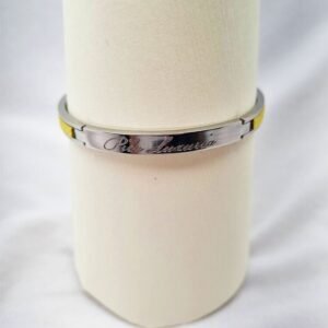Stainless steel bracelet with yellow epsom leather and Pila Luxuria inscribed logo.