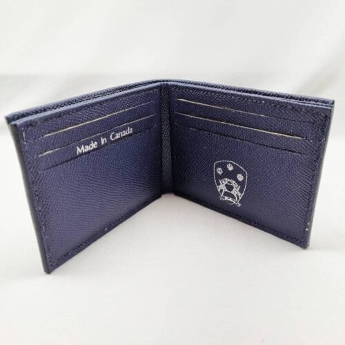 Pila Luxuria Asset Leather Wallet in blue epsom open showing pockets.