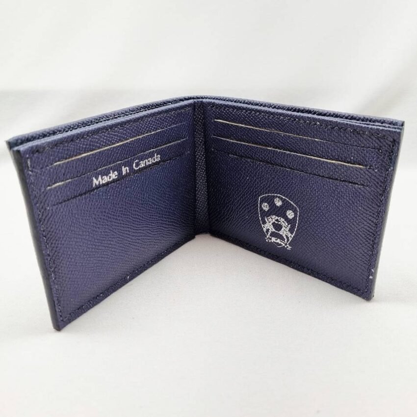 Pila Luxuria Asset Leather Wallet in blue epsom open showing pockets.